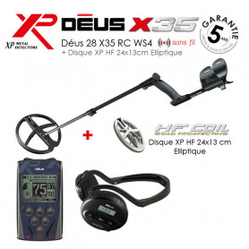 Détecteur de métaux XP Déus 28 X35 RC WS4 télécommande et casque + disque 24-13 HF elliptique