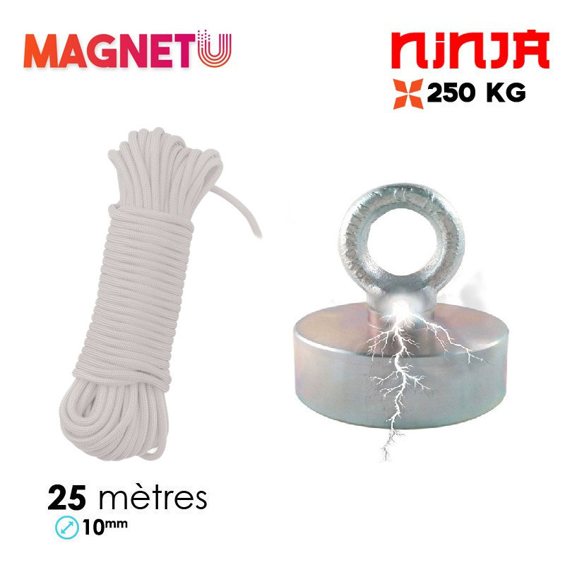 Pack pêche à l'aimant 150 kg : Corde + aimant Néodyme