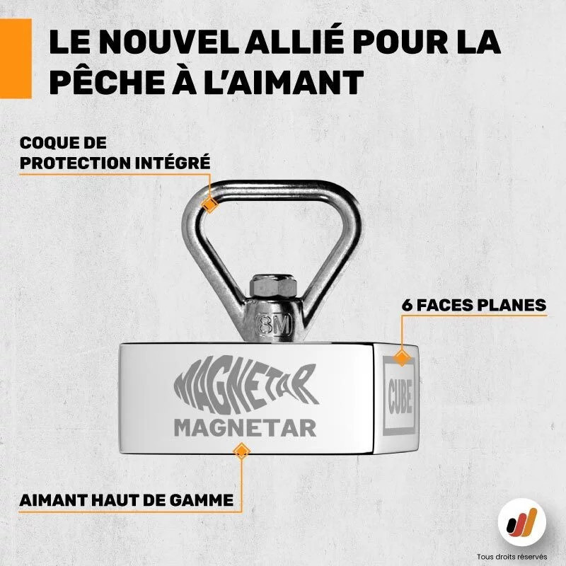 Aimant néodyme Magnétar Cube 1350 kg  360° - Detecteurs.fr