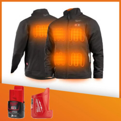 Blouson chauffant noir M12 Milwaukee avec batterie 3Ah et chargeur