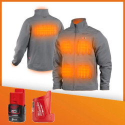 Blouson chauffant gris M12 avec batterie 3Ah et chargeur